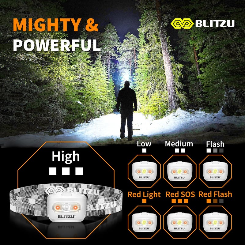 BLITZU Led Headlamp Flashlight for Adults and Kids. Super Bright Outdoor Headlight Headlamps. Head Lamp with Red Safety Light Great for Running, Camping, Reading, Hiking at Night Time CAMO - Image 3